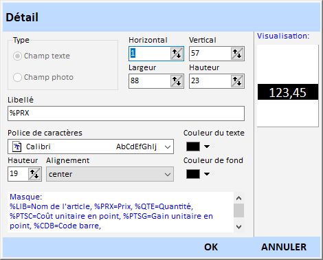 Caisse détail texte