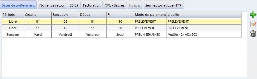Dates de prélèvement