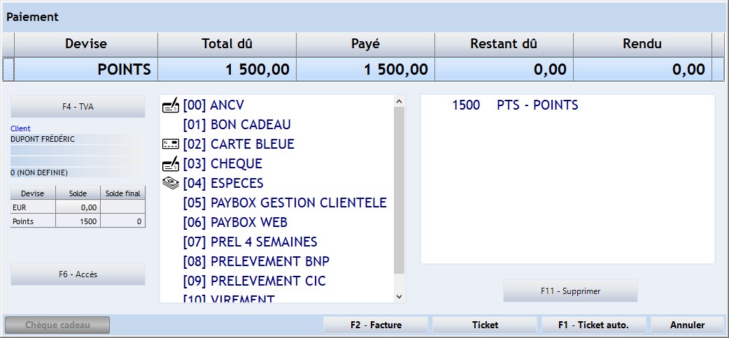 Paiement en points