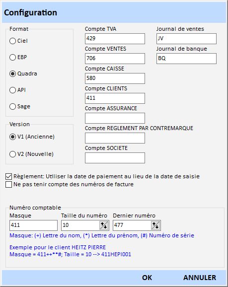 Compabilité configuration saisie